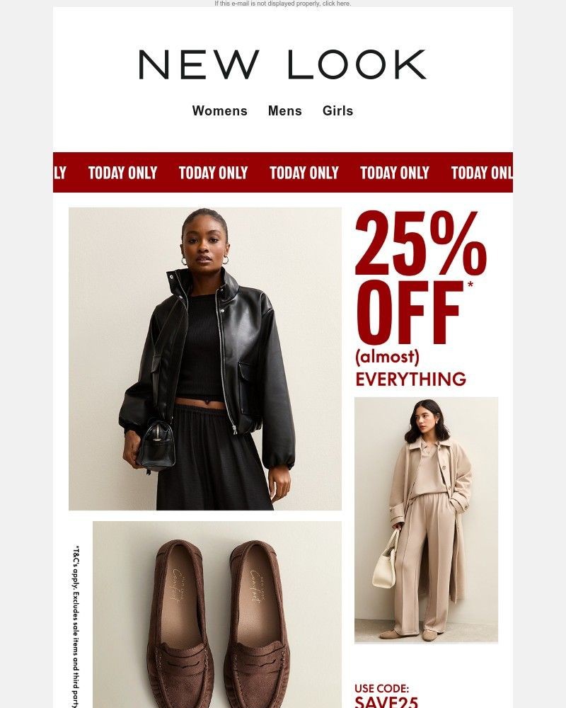 Screenshot of email sent to a New Look Newsletter subscriber