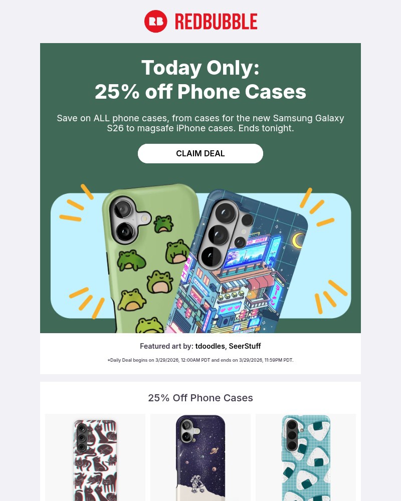 Screenshot of email sent to a Redbubble Newsletter subscriber