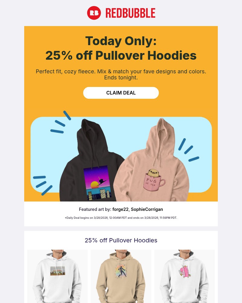 Screenshot of email sent to a Redbubble Newsletter subscriber