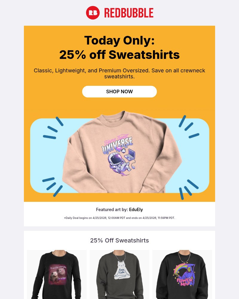 Screenshot of email with subject /media/emails/today-only-25-off-sweatshirts-941df8-cropped-c0fb69eb.jpg