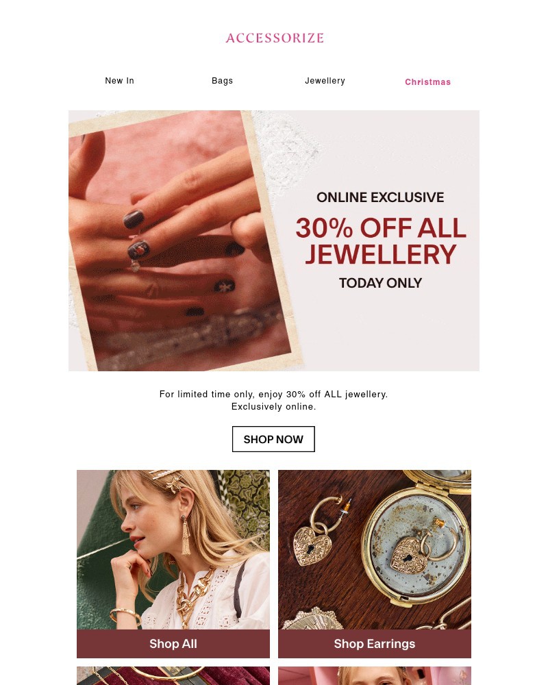 Screenshot of email sent to a Accessorize Newsletter subscriber