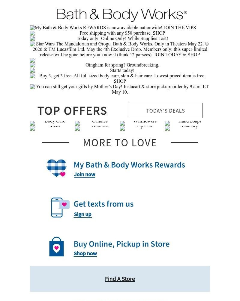 Screenshot of email sent to a Bath & Body Works Newsletter subscriber