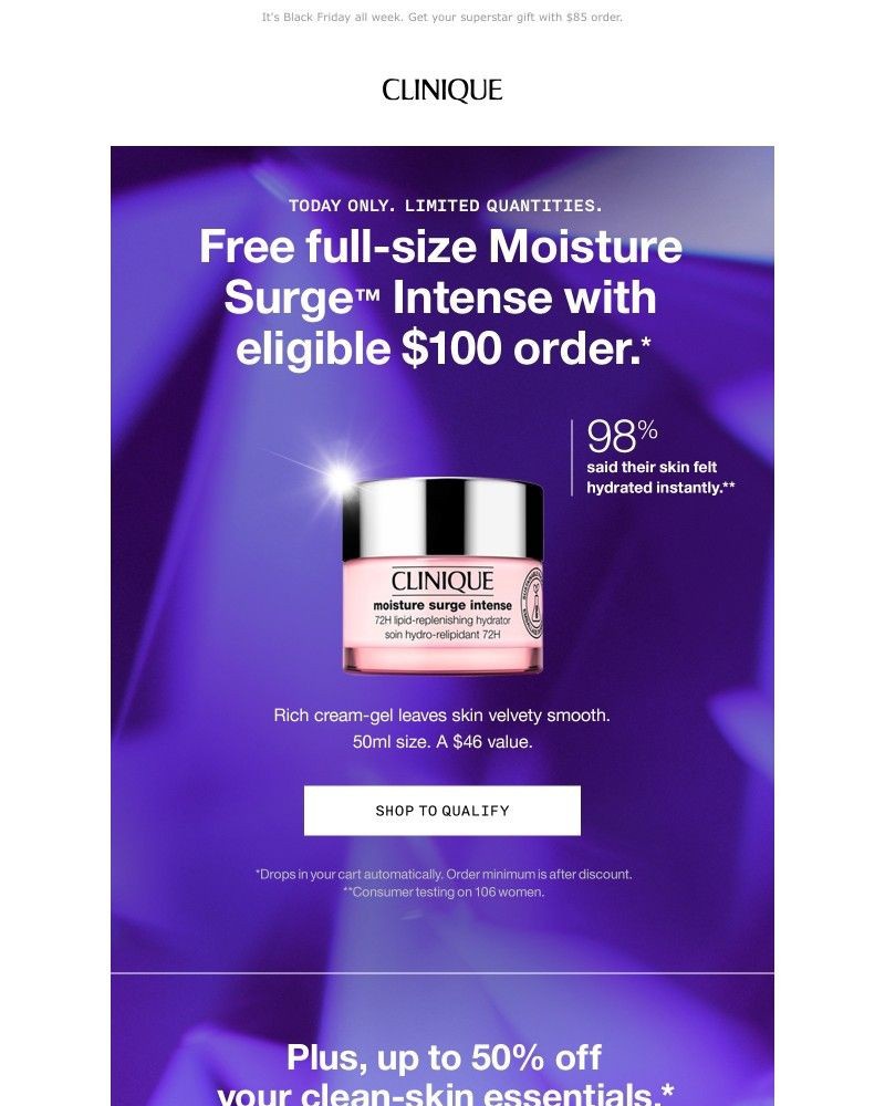 Screenshot of email with subject /media/emails/today-only-free-moisture-surge-intense-with-100-order-plus-30-off-sitewide-450e4d_acXFdgG.jpg