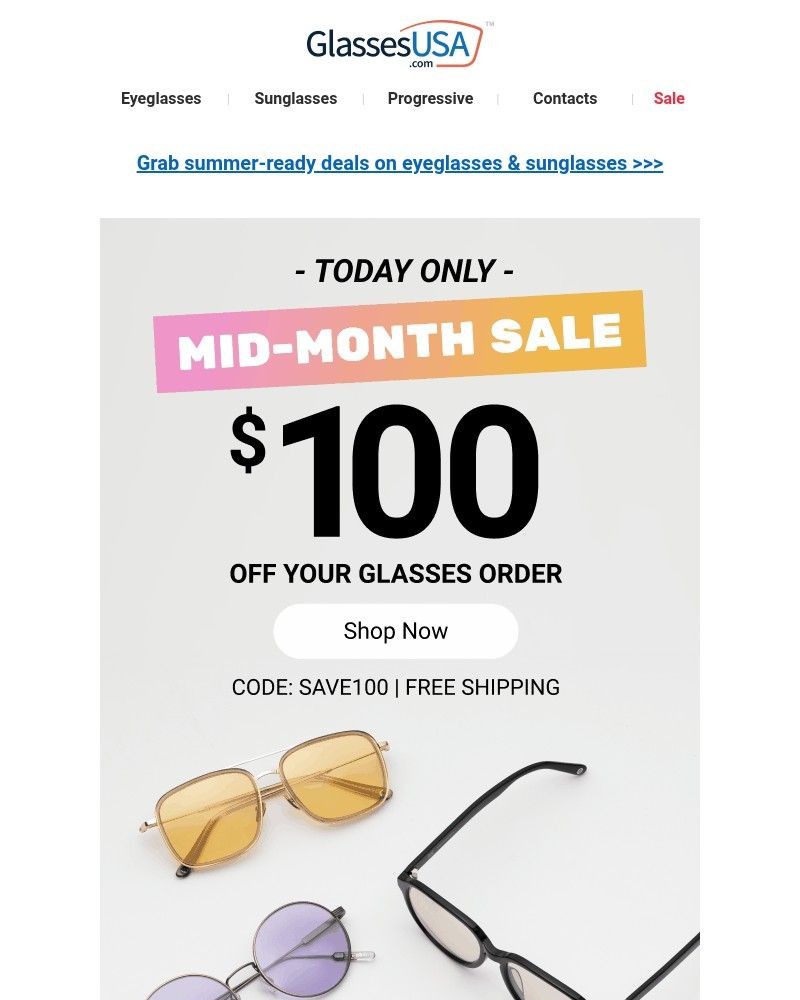 Screenshot of email sent to a Glasses USA Newsletter subscriber
