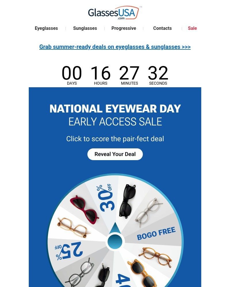 Screenshot of email sent to a Glasses USA Newsletter subscriber