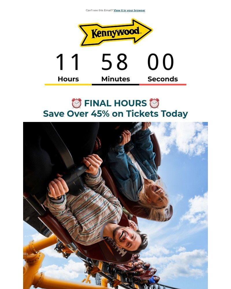 Screenshot of email sent to a Kennywood Newsletter subscriber