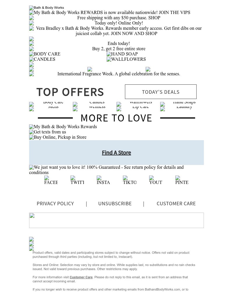 Screenshot of email sent to a Bath & Body Works Newsletter subscriber