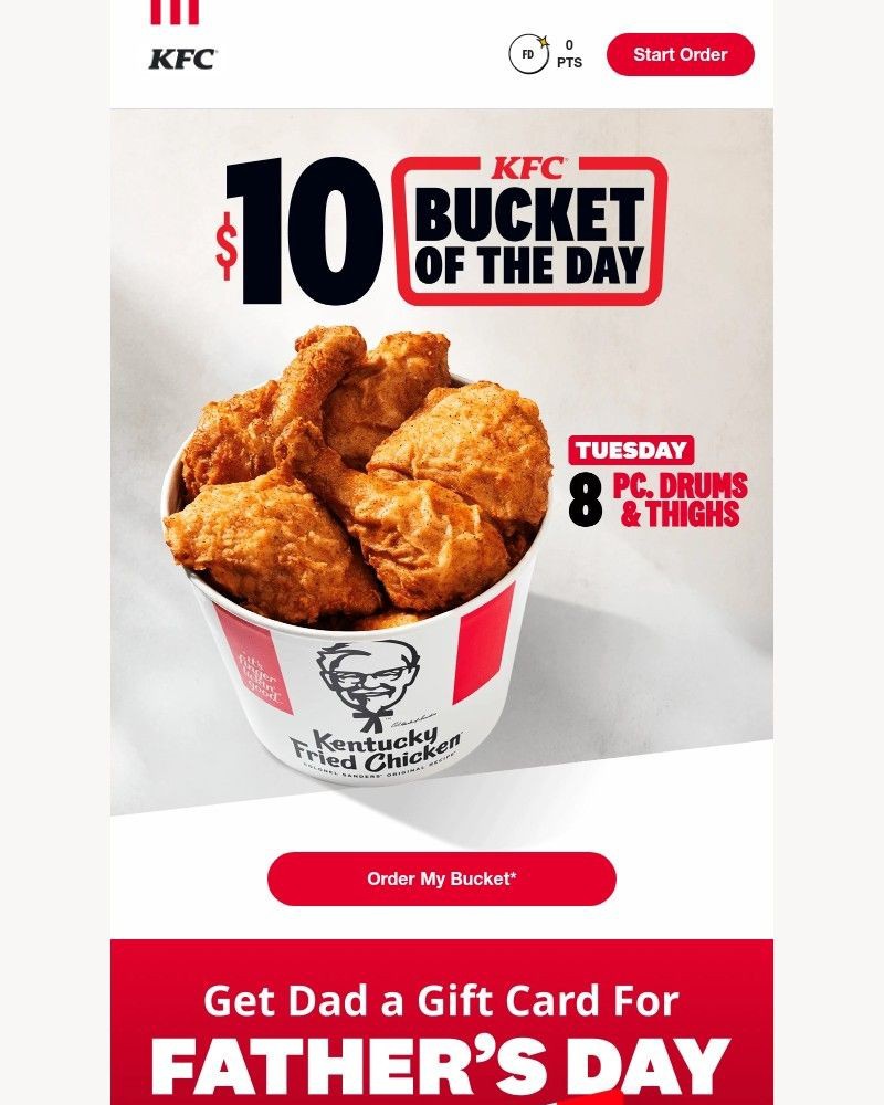 Screenshot of email sent to a Kentucky Fried Chicken Registered user