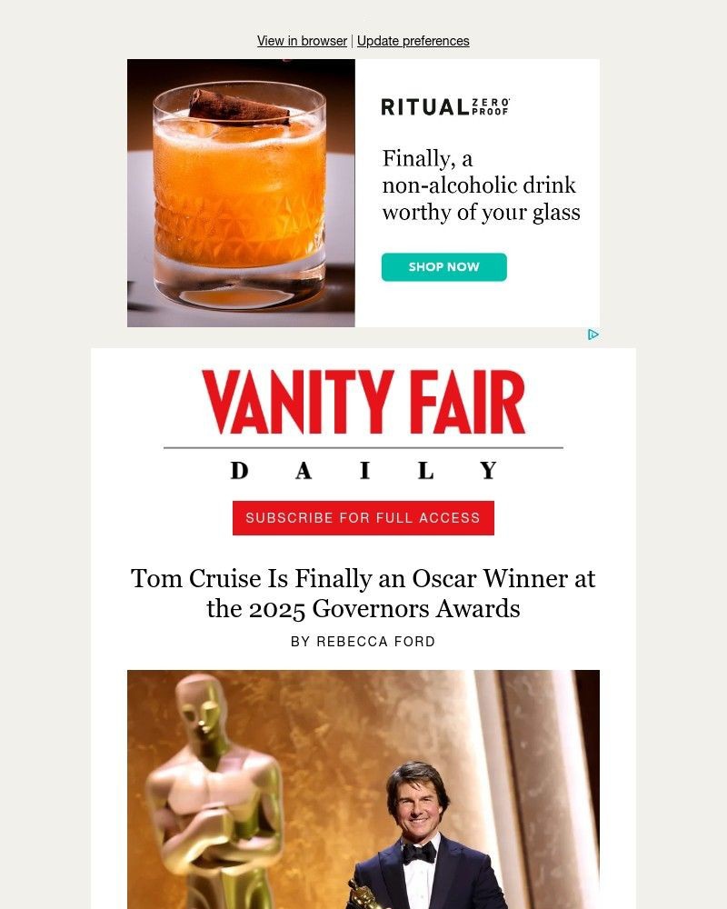 Screenshot of email sent to a Vanity Fair Newsletter subscriber