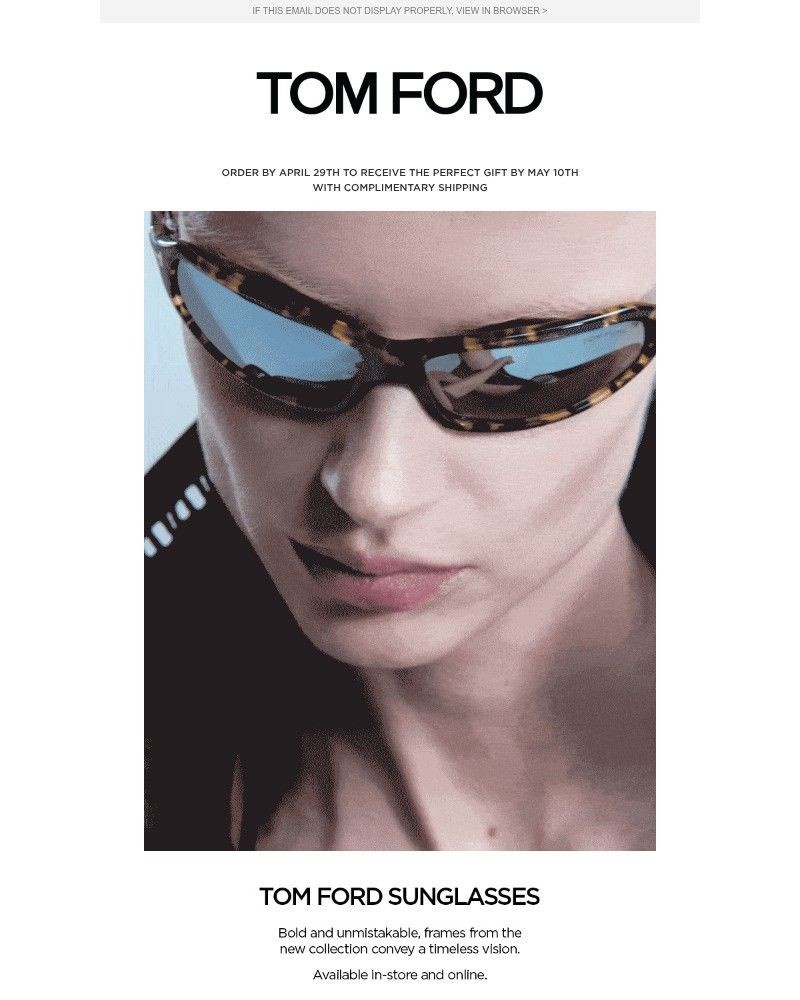 Screenshot of email sent to a Tom Ford Newsletter subscriber