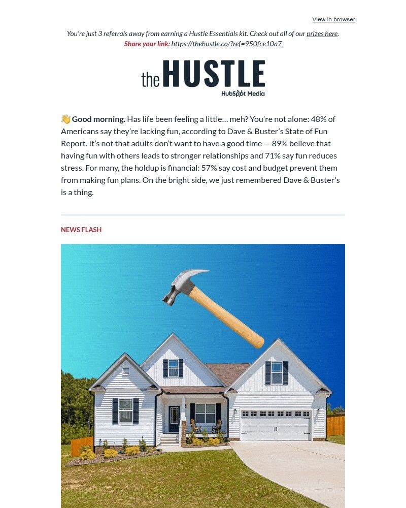 Screenshot of email sent to a The Hustle Newsletter subscriber