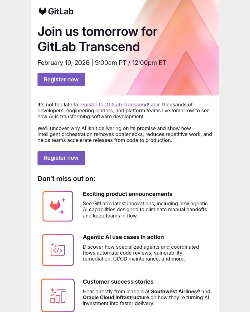 Screenshot of email sent to a GitLab Newsletter subscriber