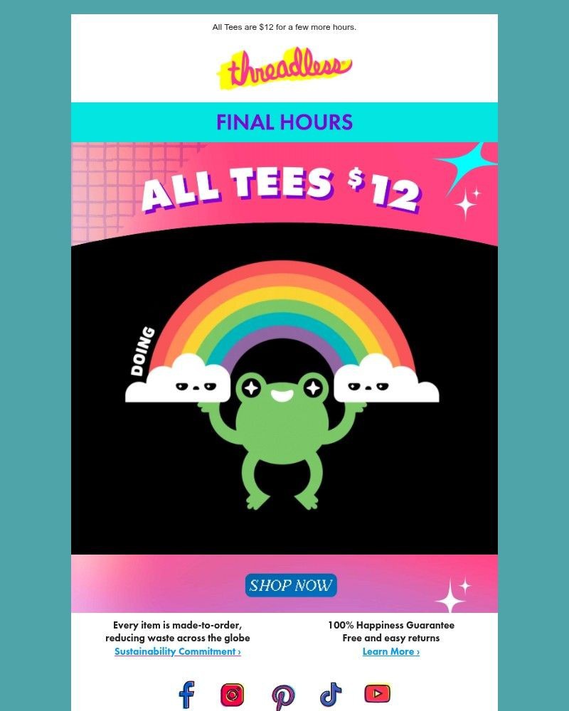 Screenshot of email sent to a Threadless Newsletter subscriber