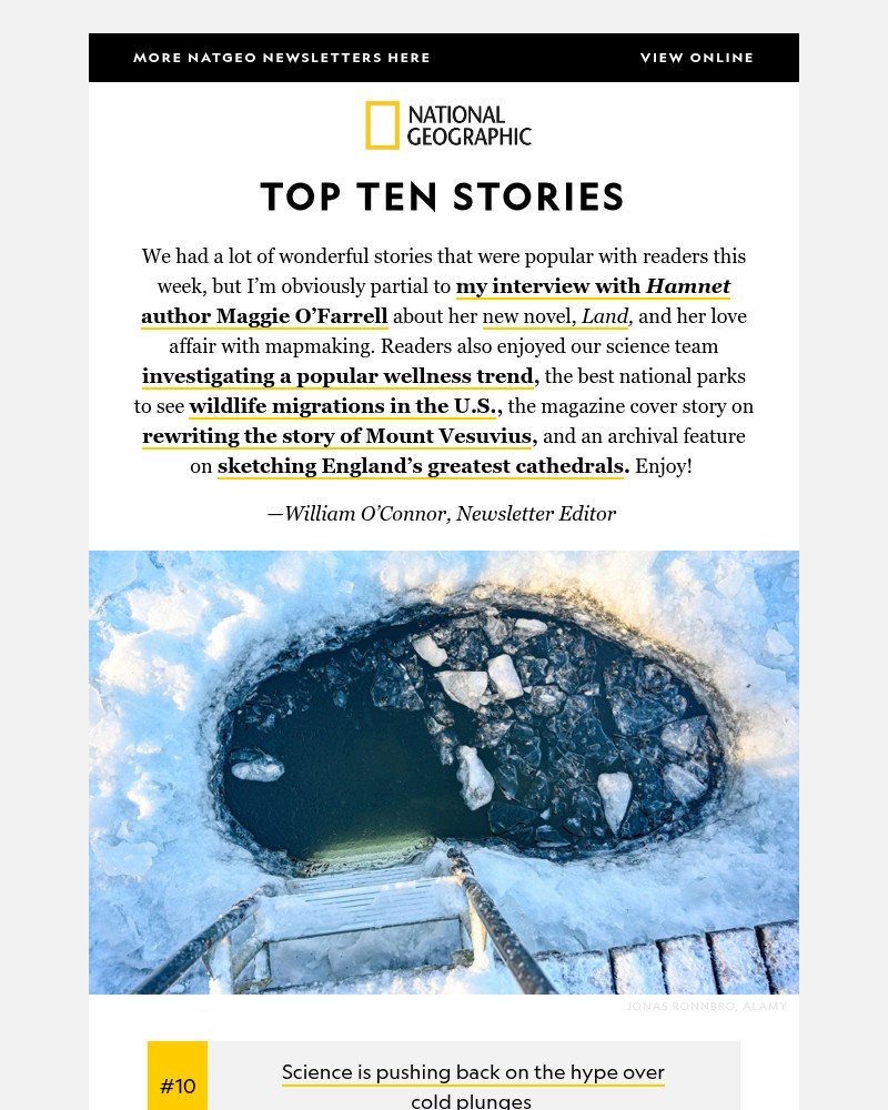 Screenshot of email sent to a National Geographic Newsletter subscriber