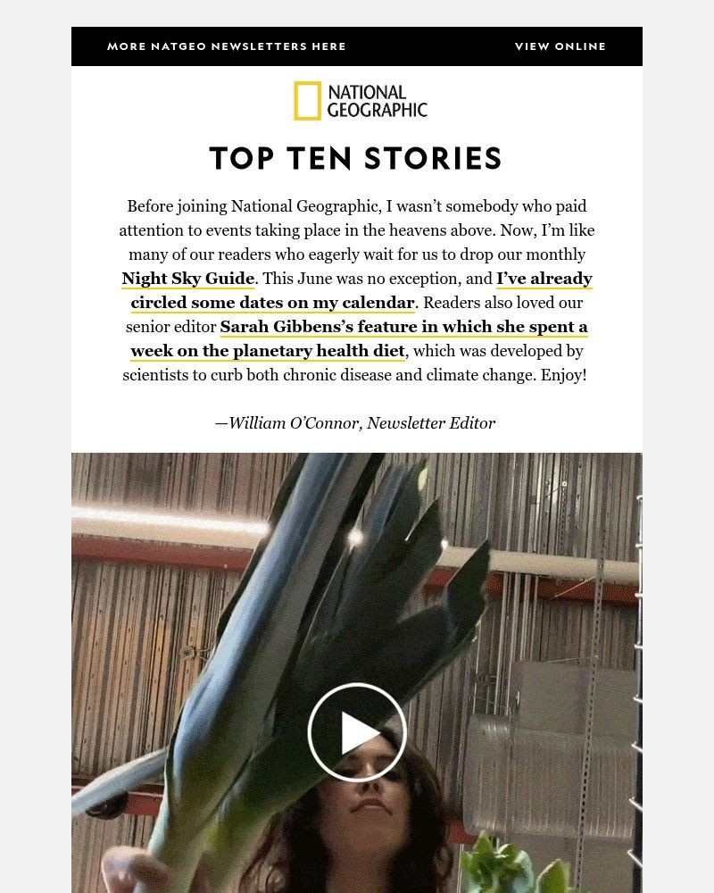 Screenshot of email sent to a National Geographic Newsletter subscriber