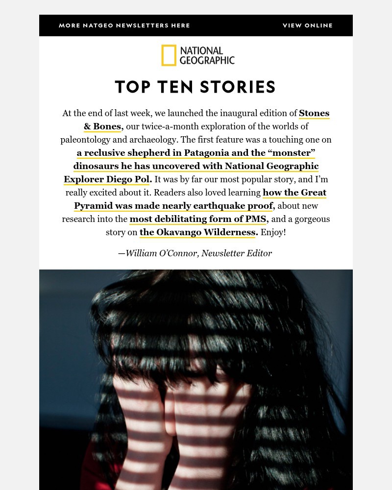 Screenshot of email sent to a National Geographic Newsletter subscriber