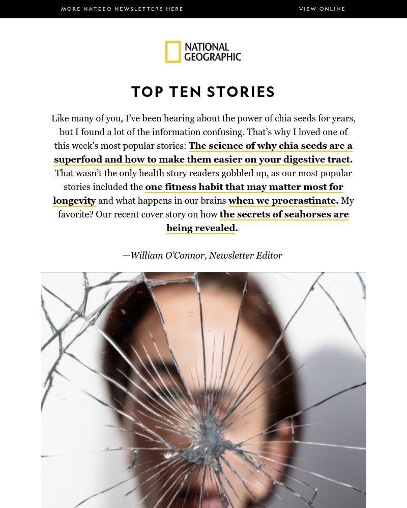 Screenshot of email sent to a National Geographic Newsletter subscriber