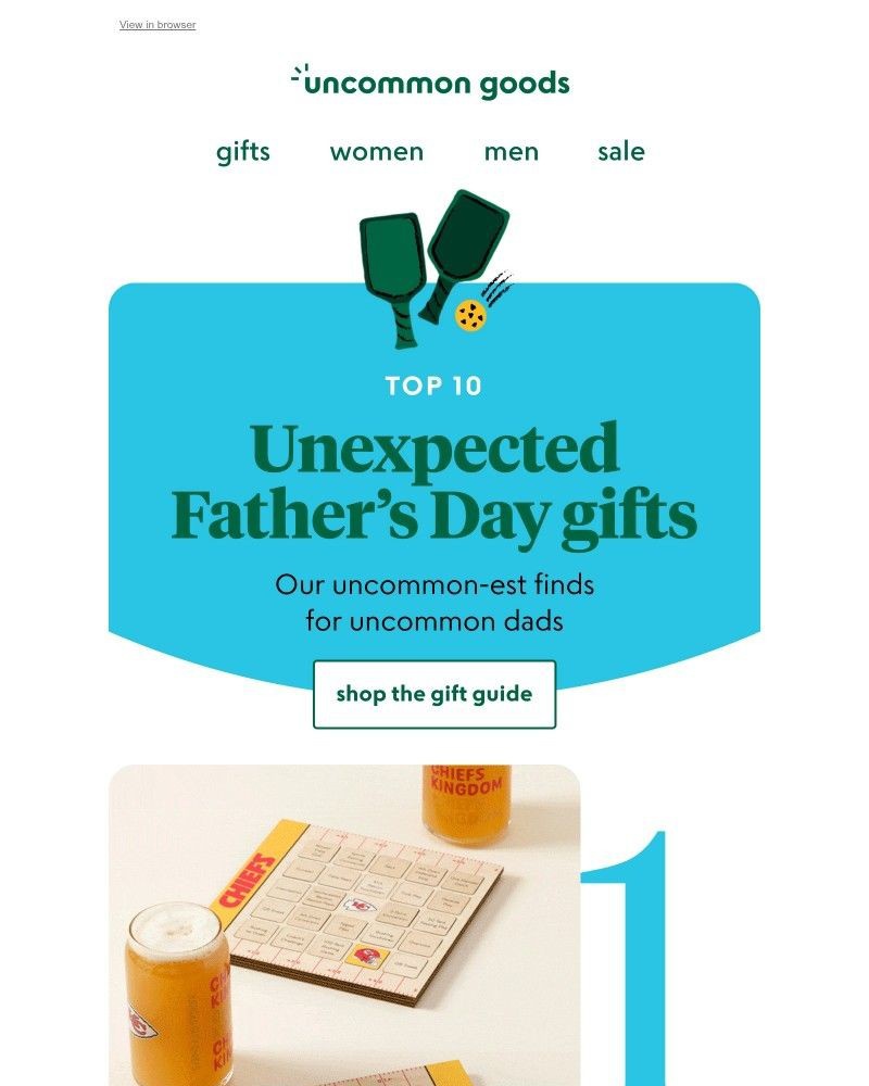Screenshot of email sent to a UncommonGoods Newsletter subscriber