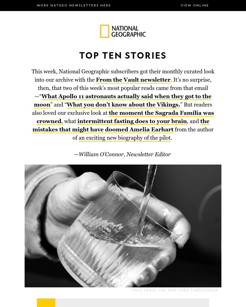 Screenshot of email sent to a National Geographic Newsletter subscriber