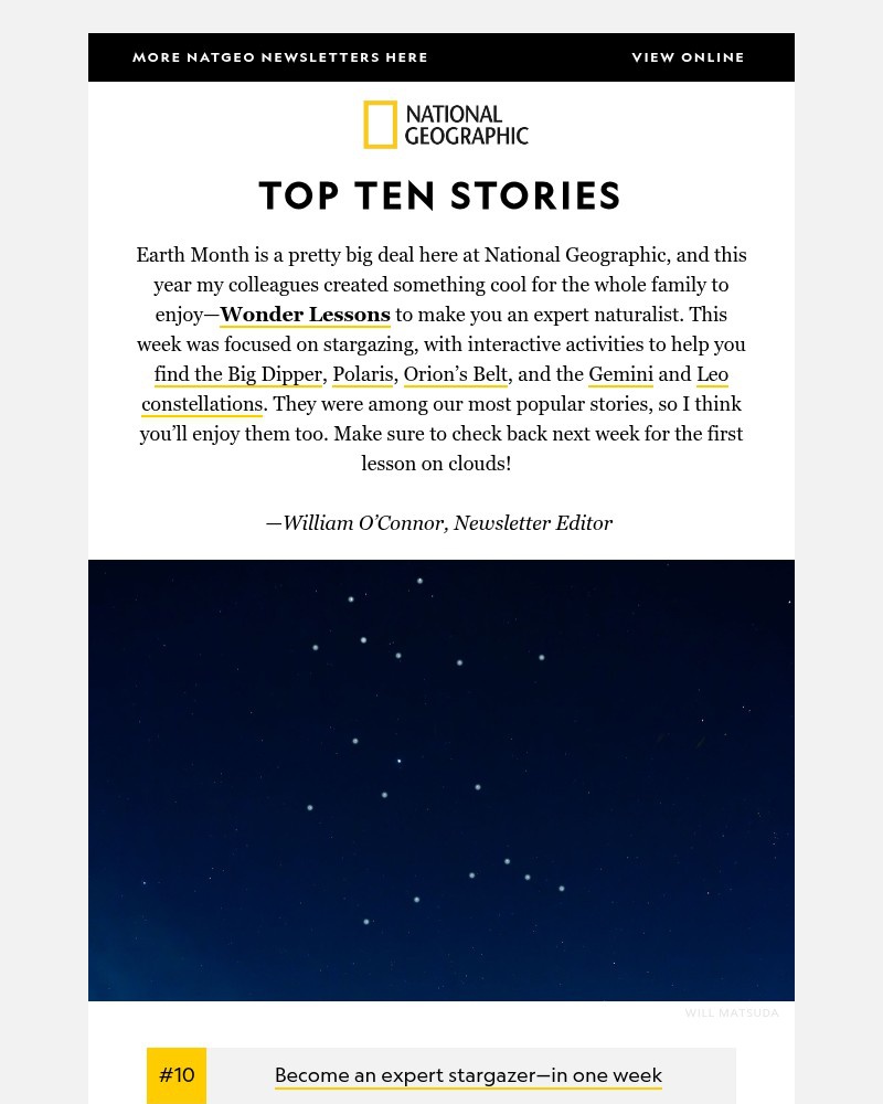 Screenshot of email sent to a National Geographic Newsletter subscriber