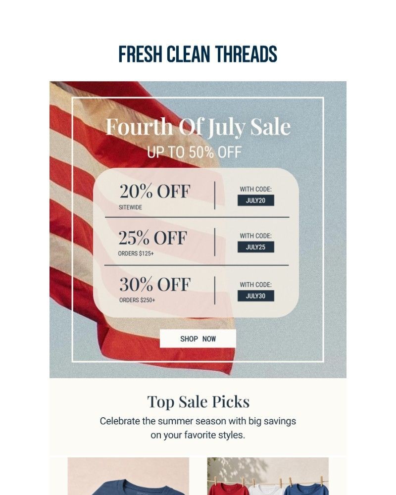Screenshot of email sent to a Fresh Clean Threads Newsletter subscriber