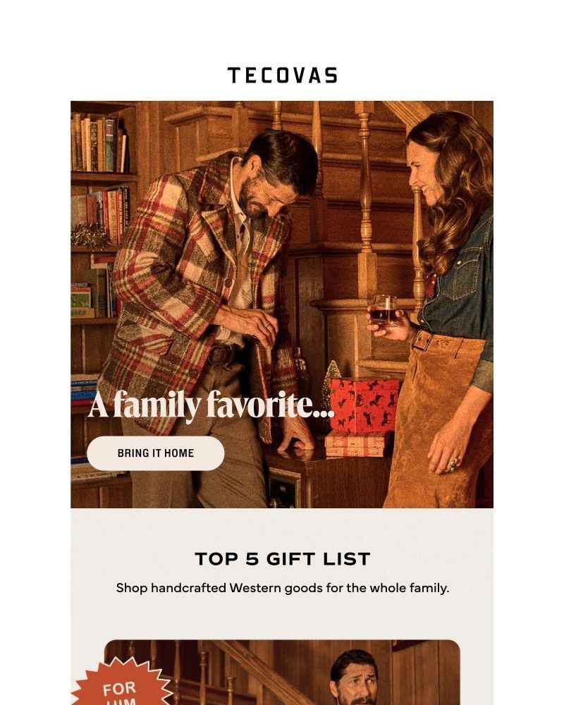 Screenshot of email sent to a Tecovas Newsletter subscriber