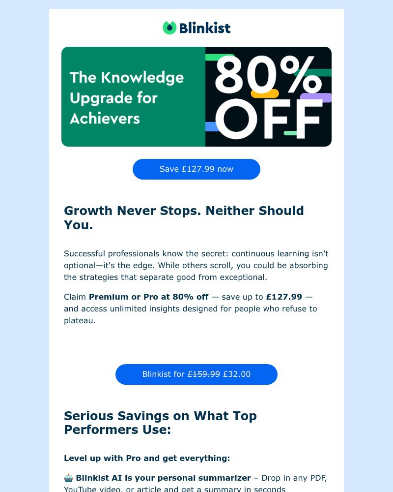 Screenshot of email sent to a Blinkist Registered user