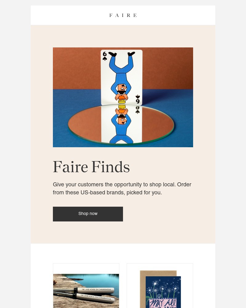 Screenshot of email sent to a Faire Newsletter subscriber