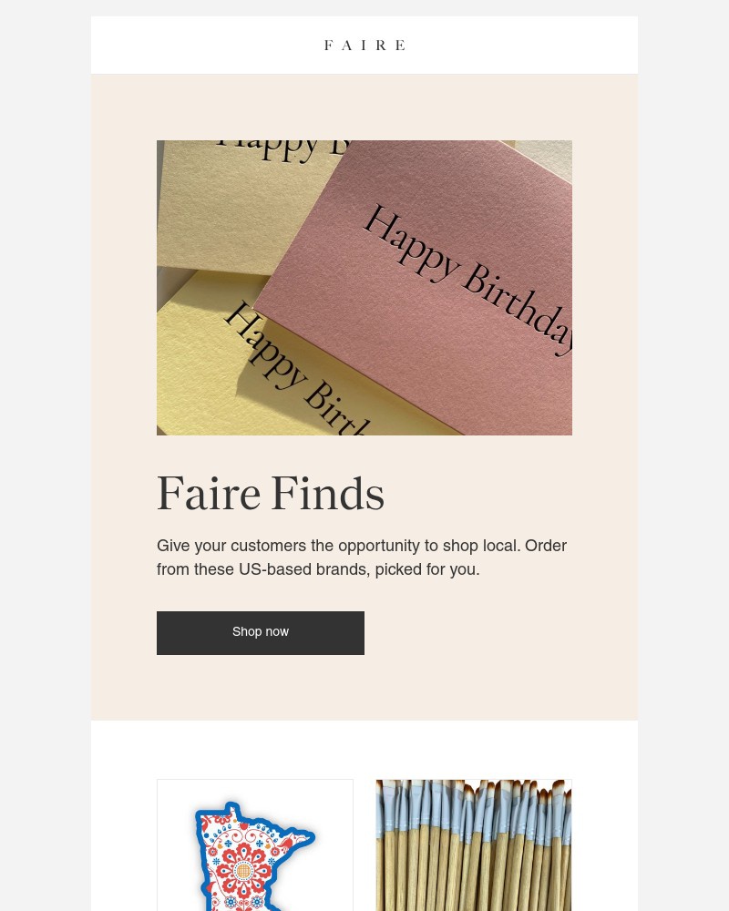 Screenshot of email sent to a Faire Newsletter subscriber
