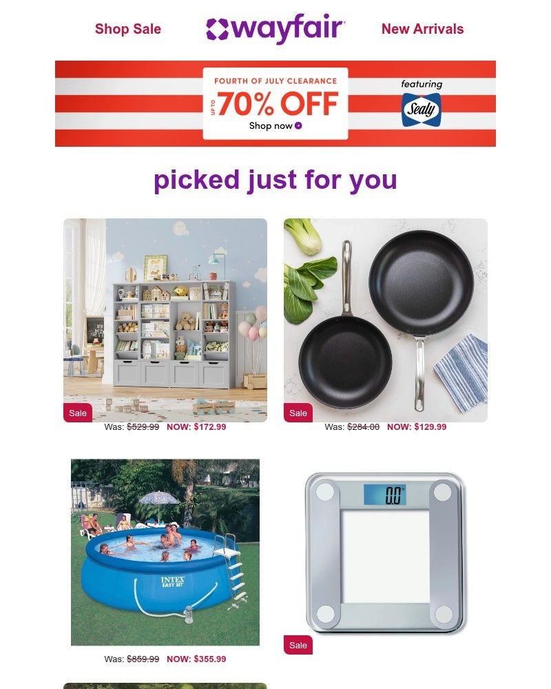 Screenshot of email sent to a Wayfair Newsletter subscriber