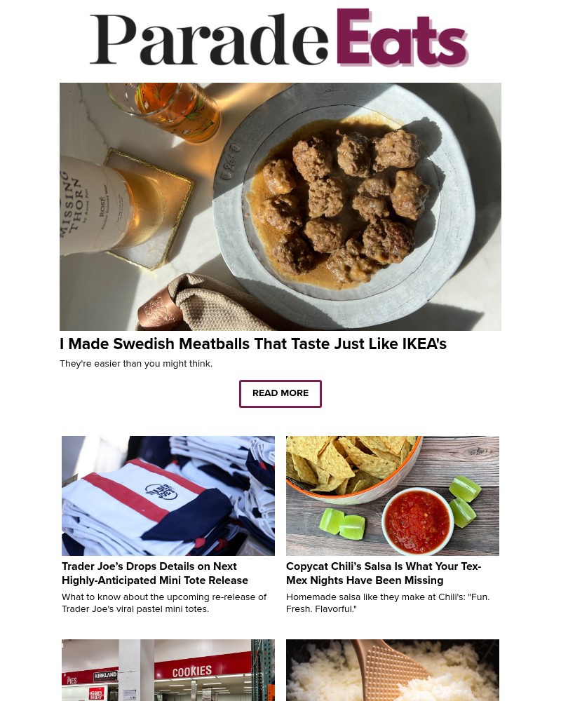 Screenshot of email sent to a Parade Newsletter subscriber