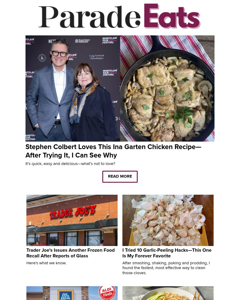 Screenshot of email sent to a Parade Newsletter subscriber