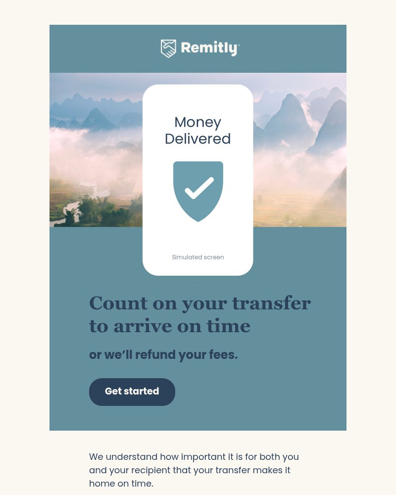Screenshot of email sent to a Remitly Registered user
