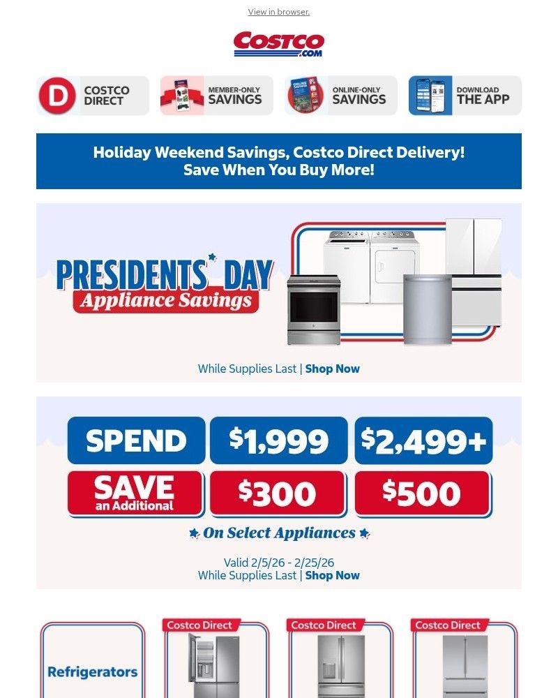 Screenshot of email sent to a Costco Newsletter subscriber