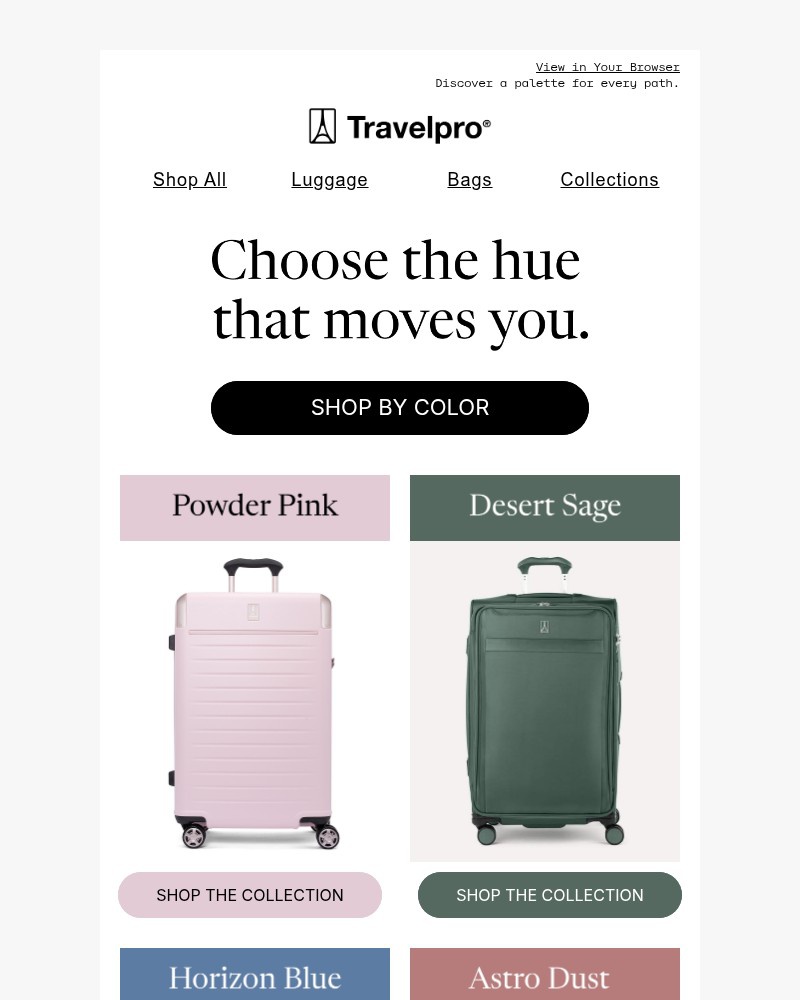 Screenshot of email sent to a Travelpro Newsletter subscriber