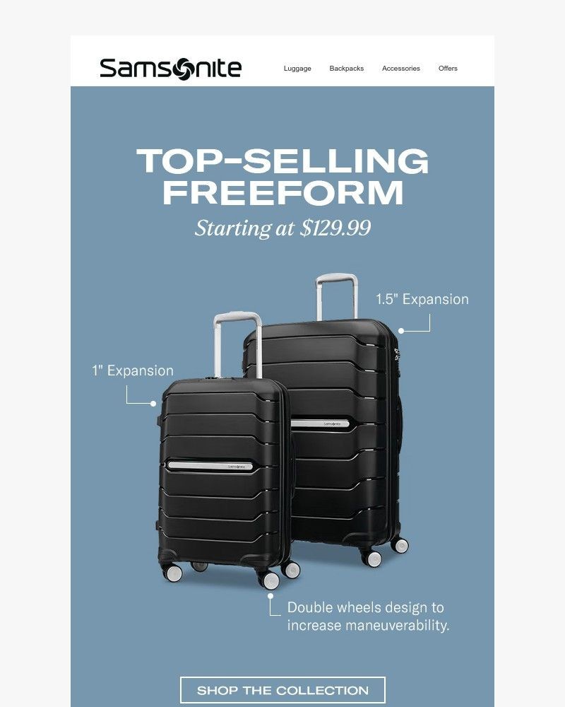 Screenshot of email sent to a Samsonite Newsletter subscriber