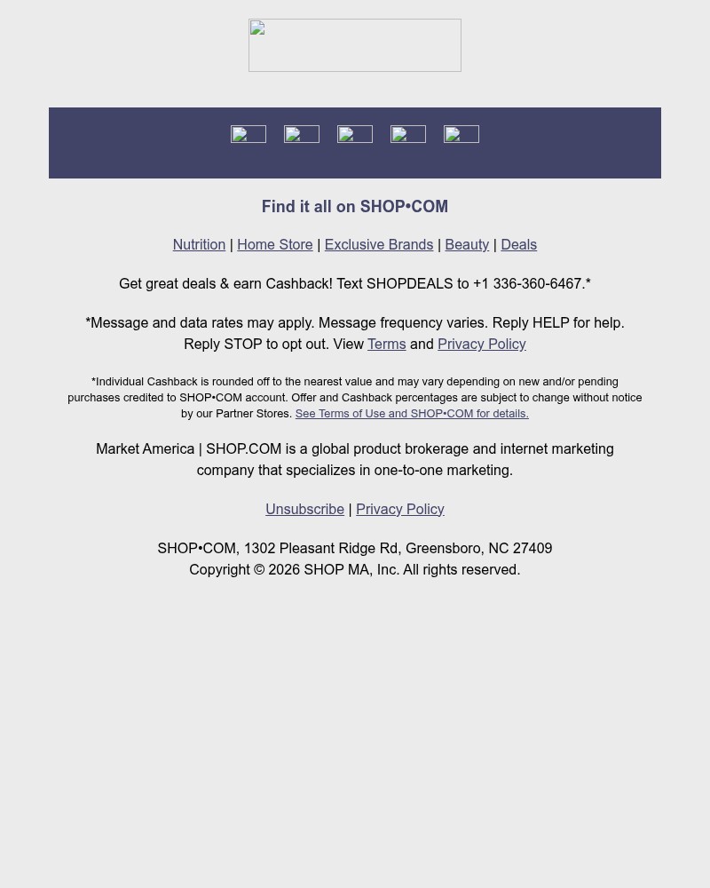 Screenshot of email sent to a Shop.com Newsletter subscriber