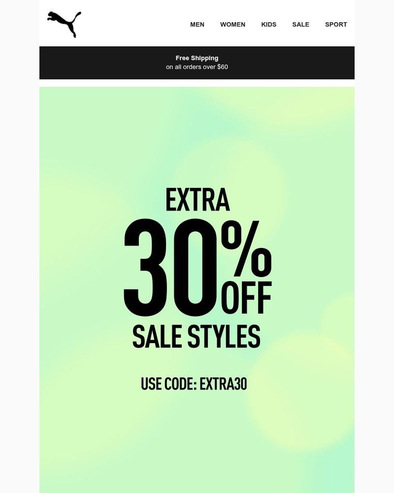 Screenshot of email sent to a Puma Newsletter subscriber