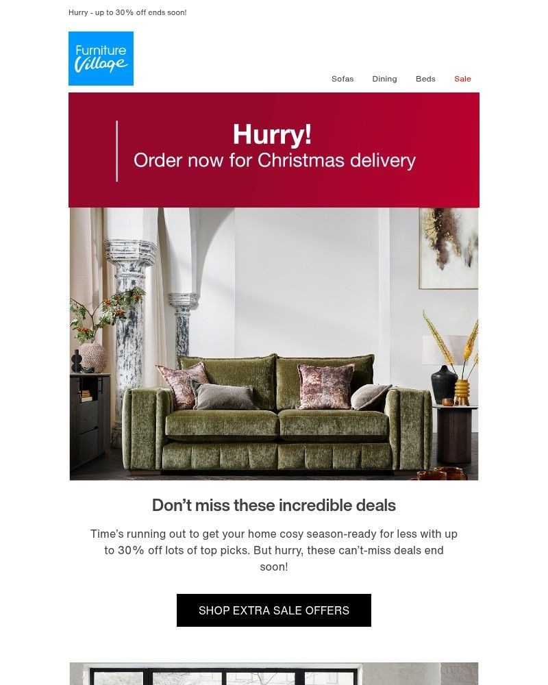 Screenshot of email sent to a Furniture Village Cart abandoner