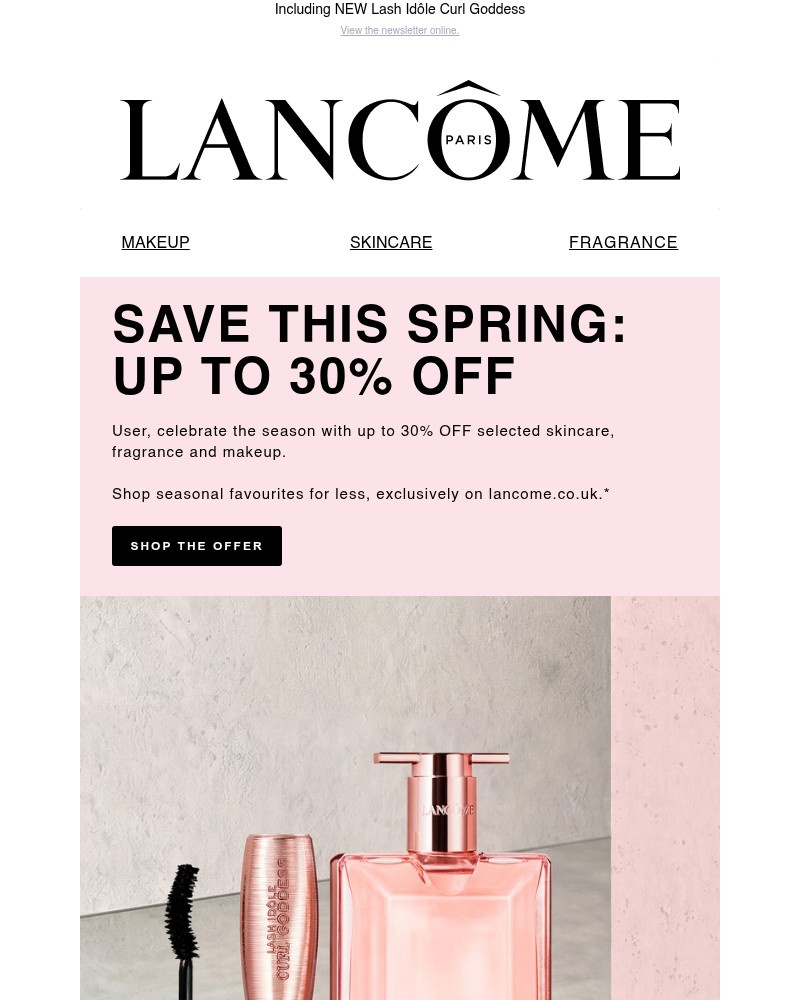 Screenshot of email sent to a Lancôme Newsletter subscriber