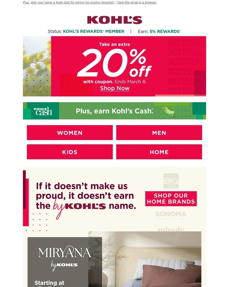 Screenshot of email sent to a Kohls Registered user