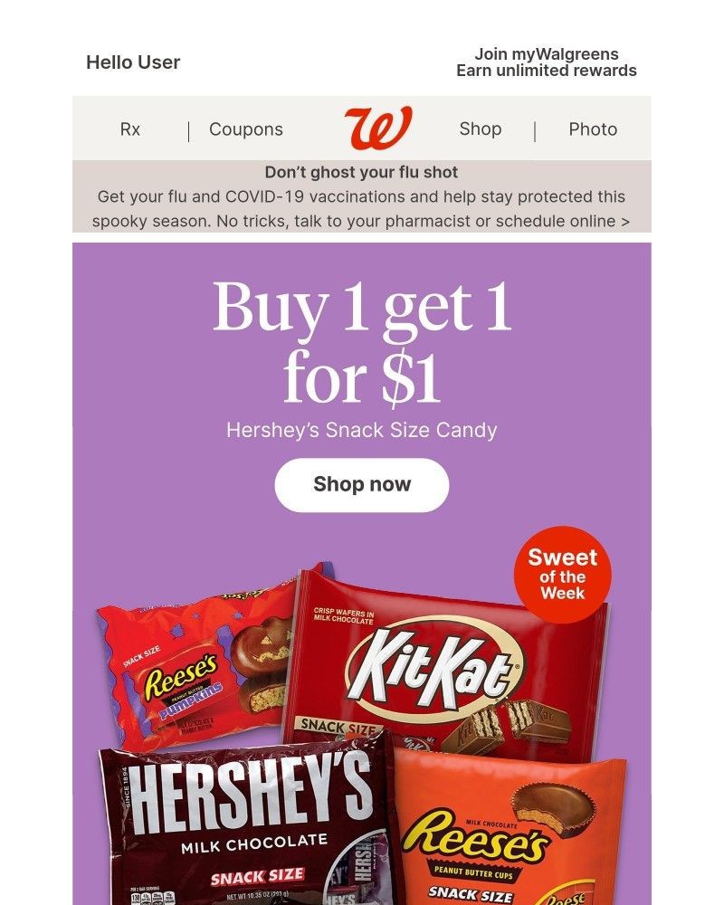 Screenshot of email sent to a Walgreens Registered user