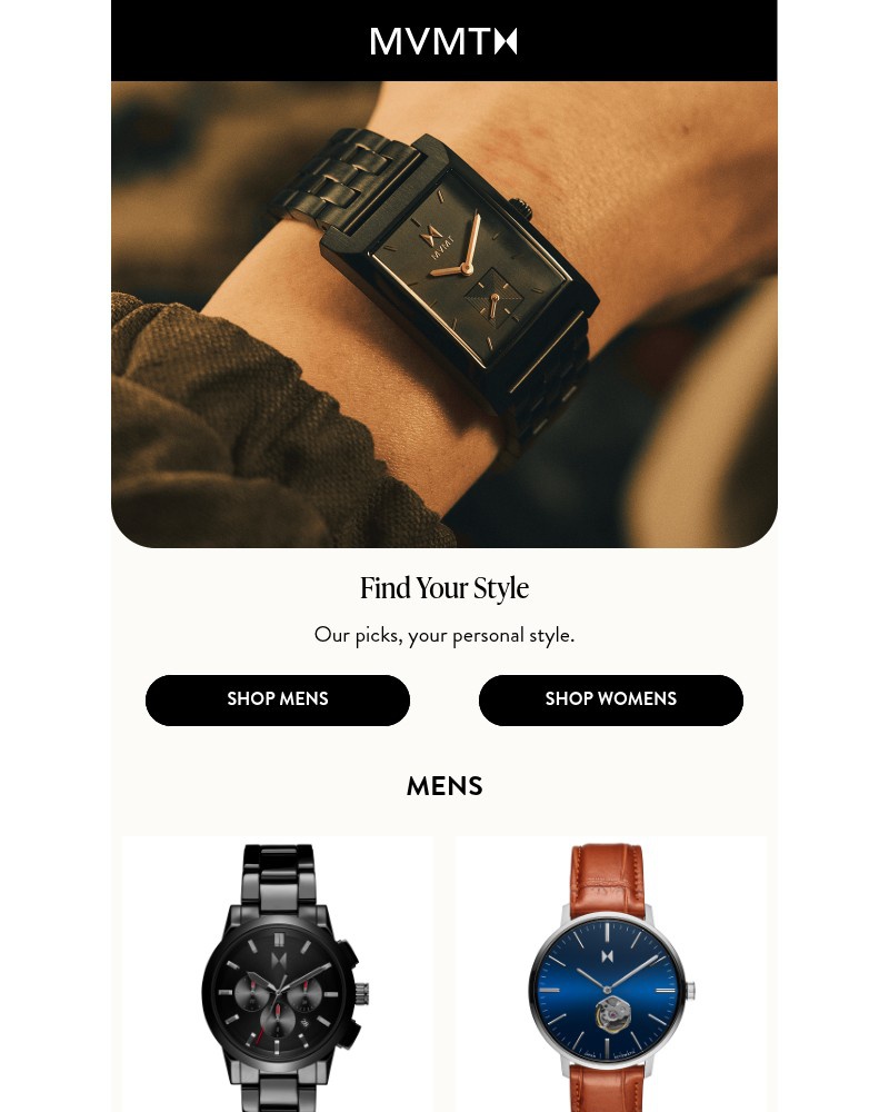 Screenshot of email sent to a MVMT Newsletter subscriber