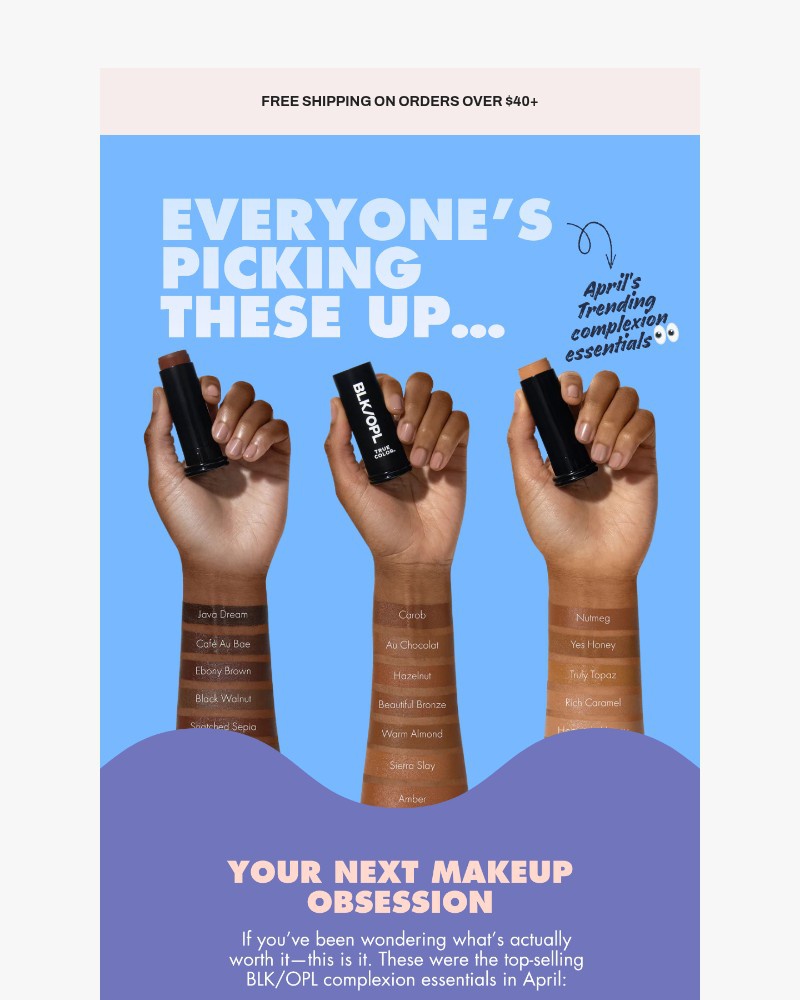 Screenshot of email sent to a Black Opal Beauty Newsletter subscriber