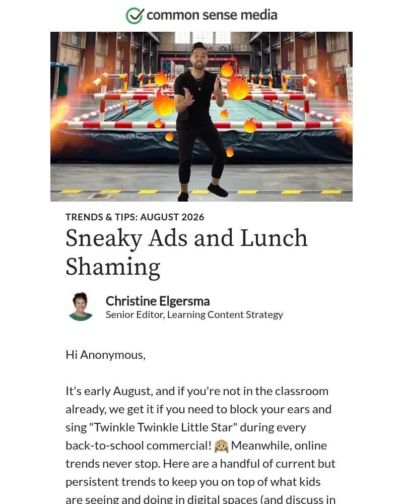 Screenshot of email sent to a Common Sense Newsletter subscriber