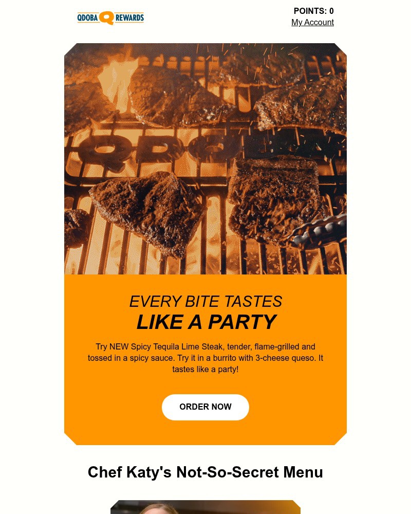 Screenshot of email sent to a Qdoba Registered user
