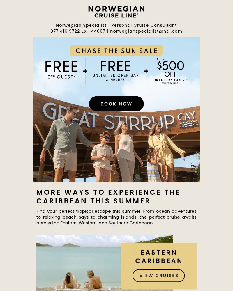 Screenshot of email sent to a Norwegian Cruise Line Newsletter subscriber