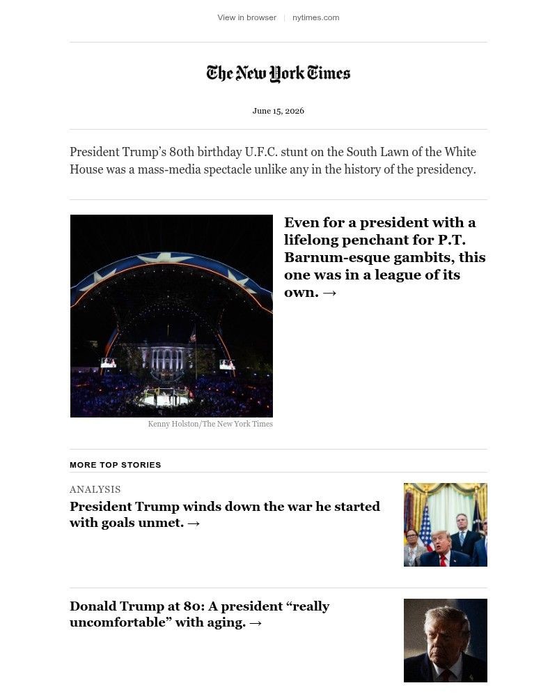 Screenshot of email sent to a The New York Times Customer