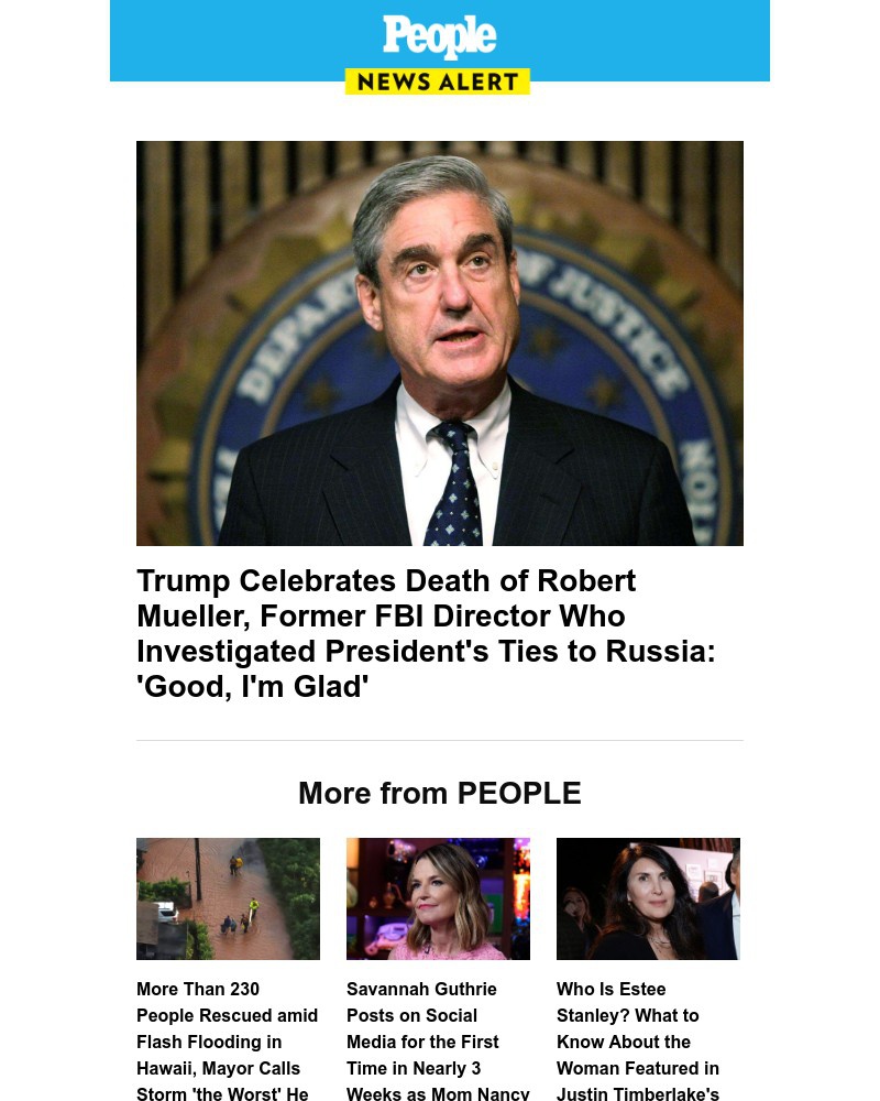 Screenshot of email sent to a People Newsletter subscriber