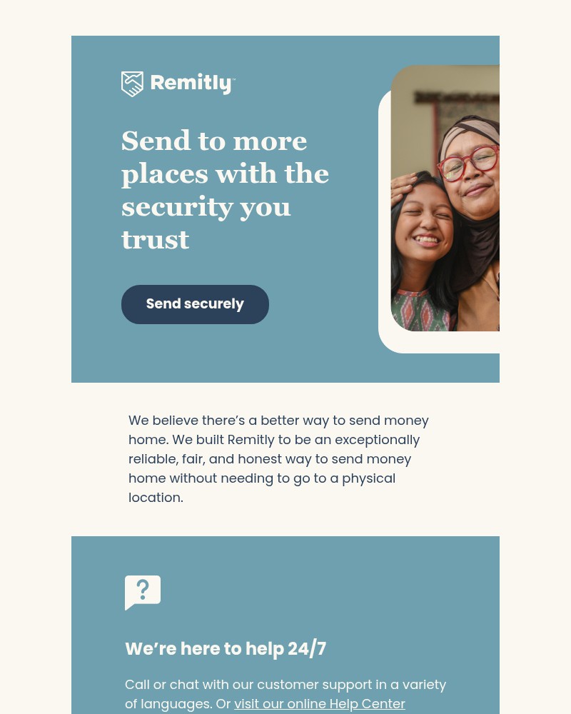 Screenshot of email sent to a Remitly Registered user